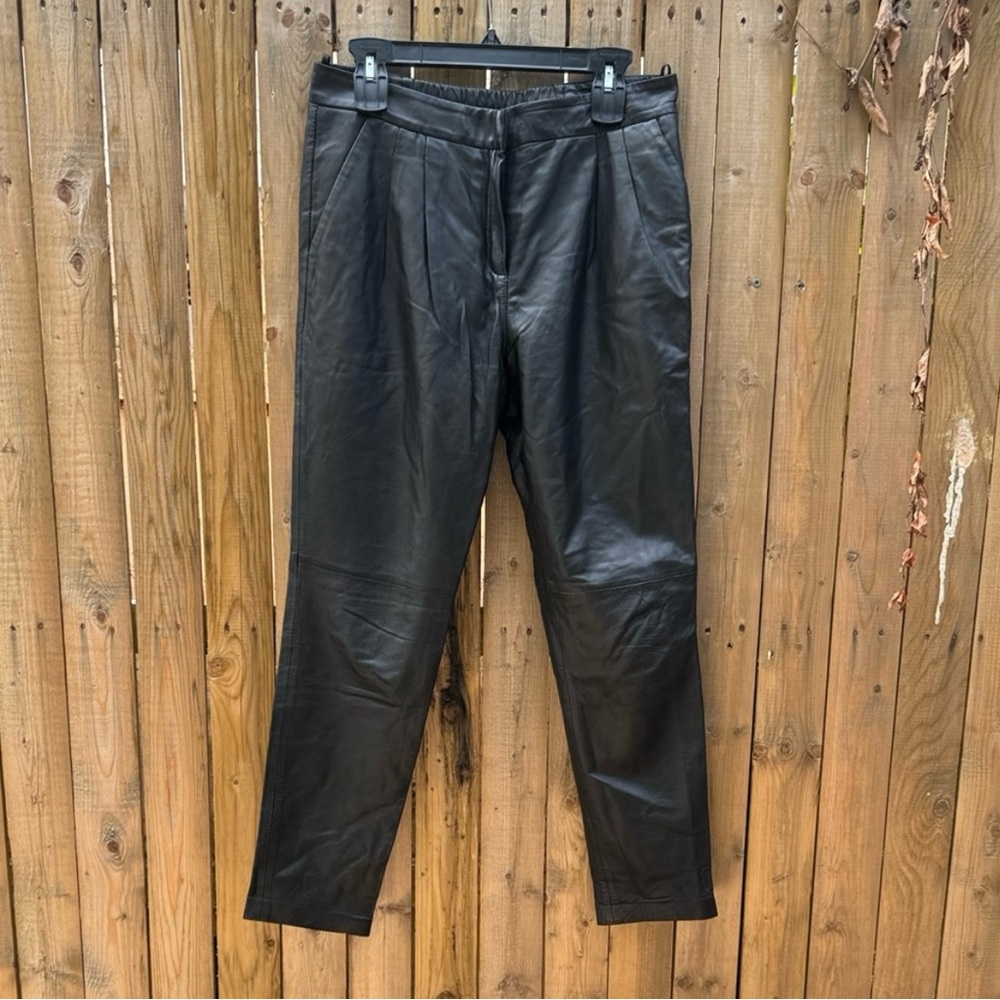 Massimo Dutti Black Leather Pants